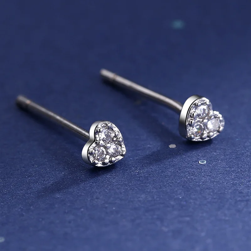 925 пробы серебряные серьги-гвоздики с кристаллами в форме сердца для женщин, предотвращающие аллергию, pendientes plata de ley 925 mujer eh1339