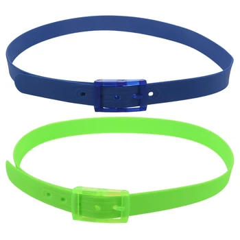 

2x Men's Women's Silicone Belt Rubber Plastic Buckle Plain Leather Style Adjustable-Green & Navy Blue