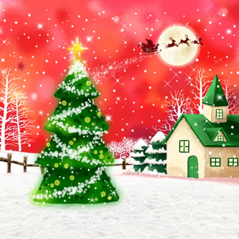 10x10FT Merry Christmas Tree Reindeer Sledge Snowflake Cartoon Custom Photo Backdrops Studio Backgrounds Vinyl 300cm x 300cm