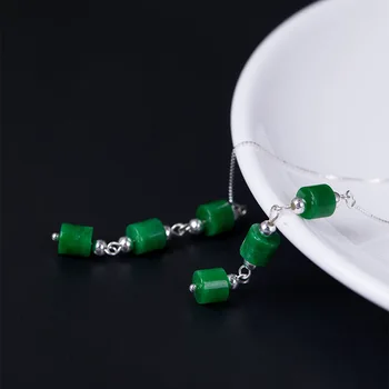 

925 Sterling Silver Ear Line With Natural jade Stone Vintage Punk Long Earrings For Women Korean Fashion Jewelry