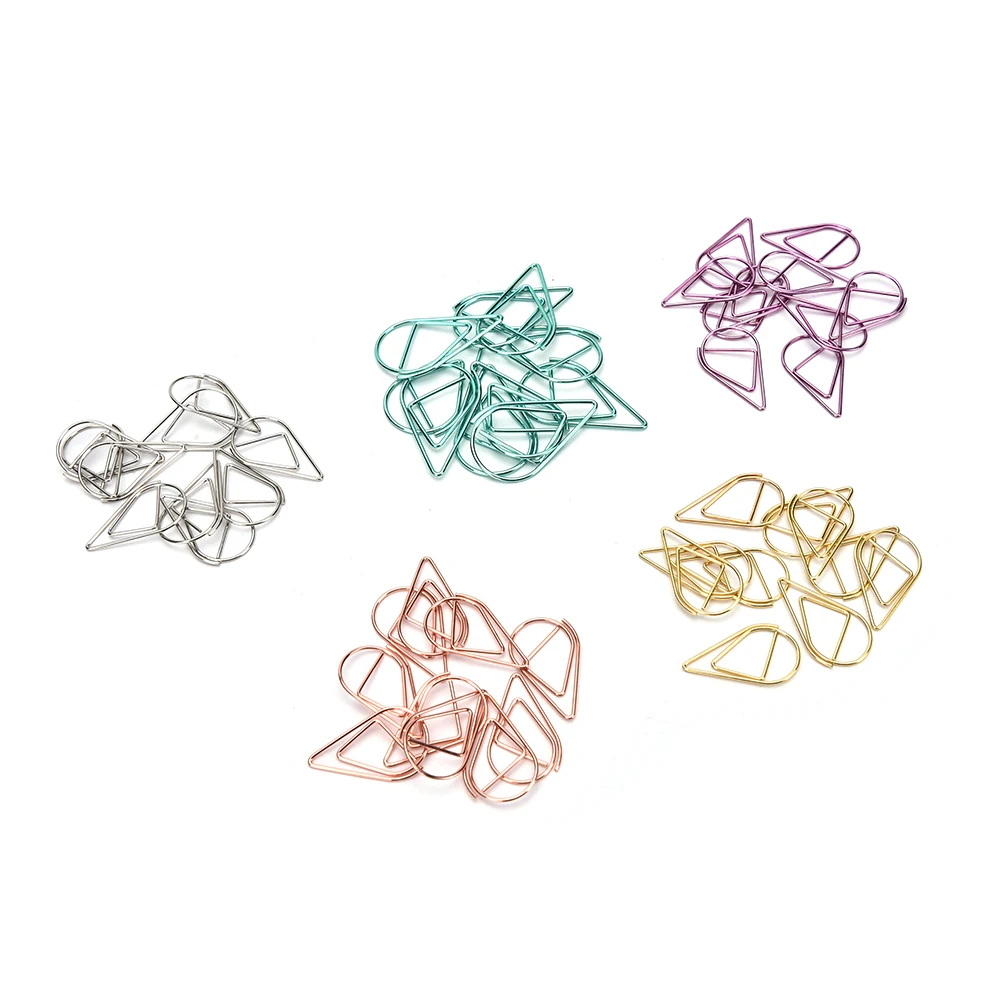 10PCS Modeling Paper Clips Metal Water Drop Shape Bookmark Memo Marking Clip Office School Stationery Supplies 1.5*2.5CM