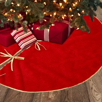 

1PC Red Christmas Tree Skirt Plush Carpet Floor Mat Ornaments Merry Christmas 2021 Navidad Happy New Year Xmas Tree Decoration