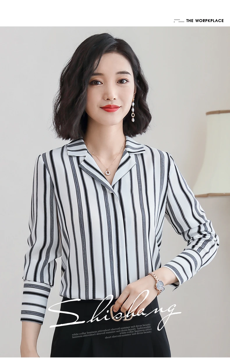 Naviu high quality autumn new fashion office shirt for women blouses slim wild vertical stripes shirt long sleeve tops