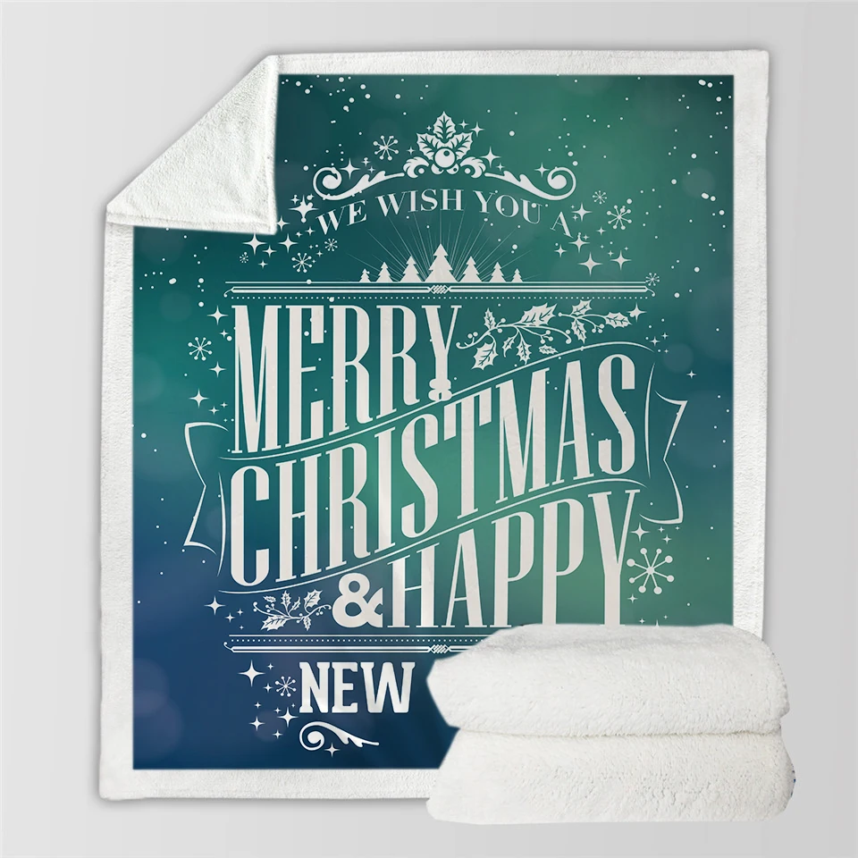 Merry Christmas 3D Printed Sherpa Blanket Couch Quilt Cover Travel Family Bedding Outlet Velvet Plush Throw Fleece Bedspread