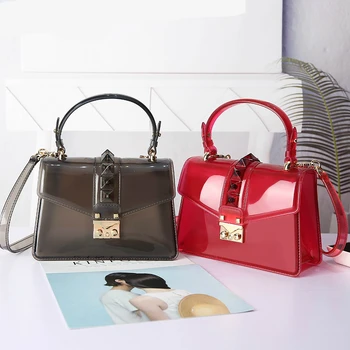 

Clear Saddle Handbags small Women Bag Female Evening rivet purse sac a main Transparent Shoulder Bags for Women Messenger Bags