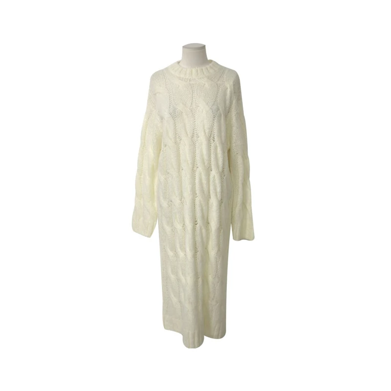 Wihte Knitted Dress RICININA, платье-свитер большого размера для женщин, зима, твист, Ретро стиль, макси, женское платье, элегантное, повседневное, для девушек, платья с длинным рукавом - Цвет: Wihte Knitted Dress