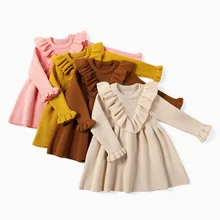 MILANCEL/зимняя одежда для маленьких девочек; платье-свитер для девочек; Однотонный пуловер; детская вязаная одежда