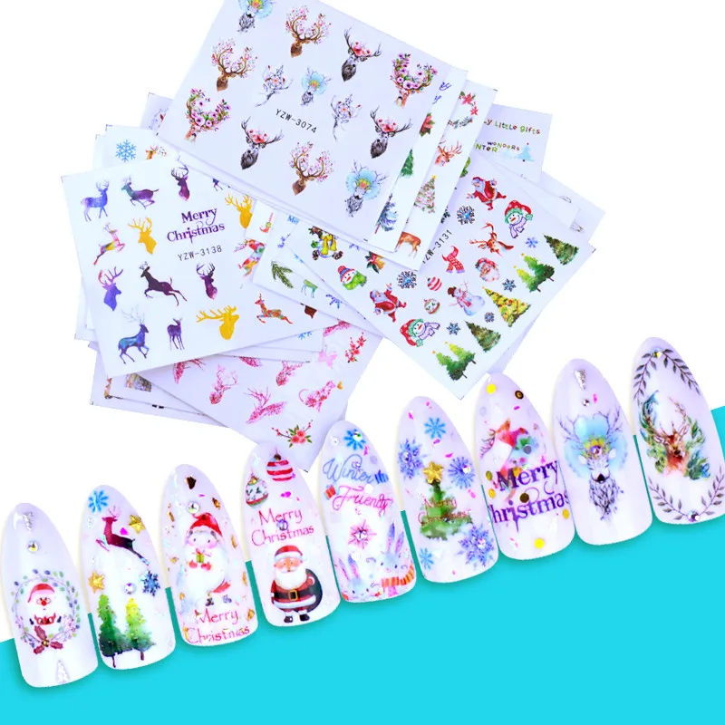 1 лист рождественские наклейки для ногтей переводные слайдеры Снеговик Олень