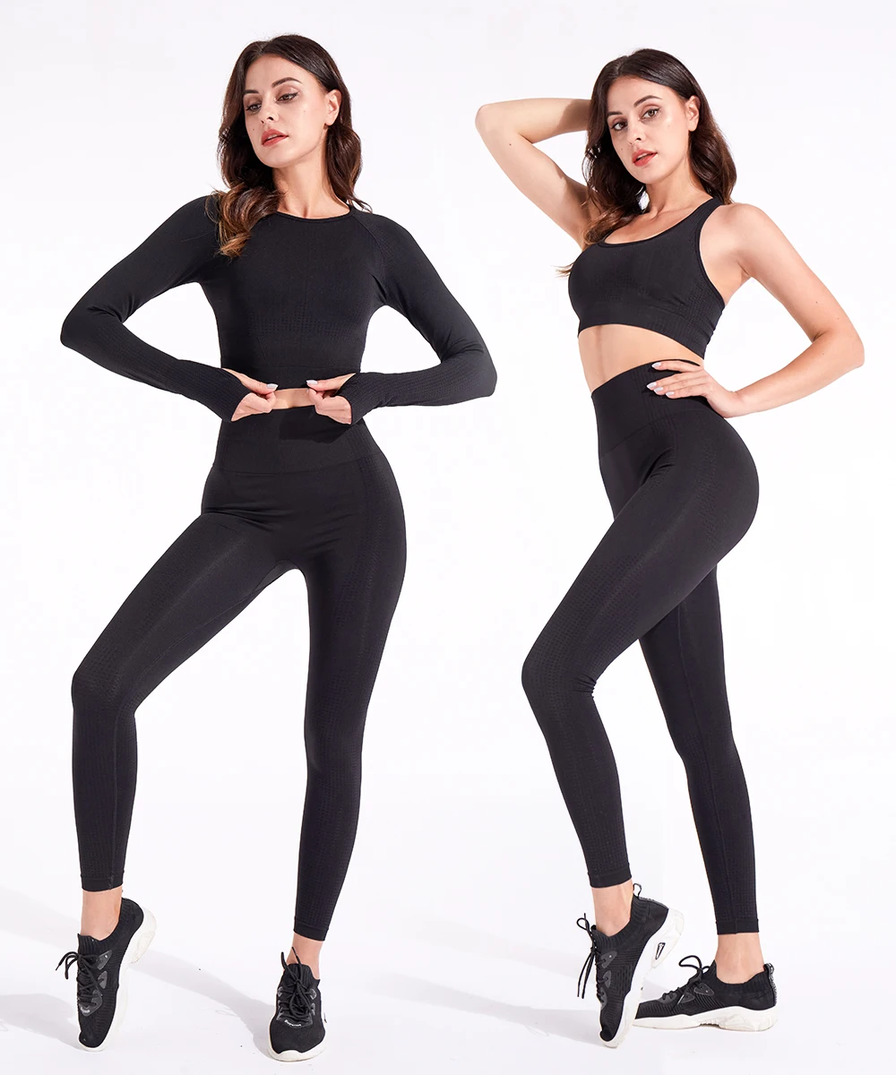 2/3/5PCS Seamless Women Yoga Set Workout Sportswear Gym Clothing Fitness Long Sleeve Crop Top High Waist Leggings Short Suits