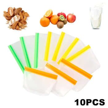 

10pcs Food Storage Bag Reusable PEVA Freezer Food Bags Leakproof Top Zero Waste Kitchen Organizer Refrigerator Fresh Bags