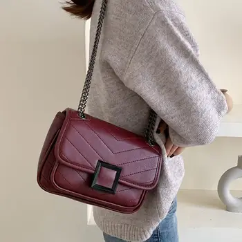 

Vintage Fashion Female Square Crossbody bag 2020 New Quality PU Leather Women's Designer Handbag Chain Shoulder Messenger Bag