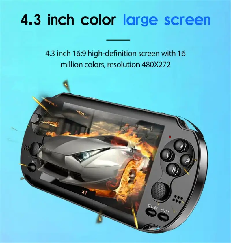 X1 Nostalgic classic 4.3 inch Handheld Game Console Dual Joystick 8GB preloaded 10000 games support TV Out video game machine