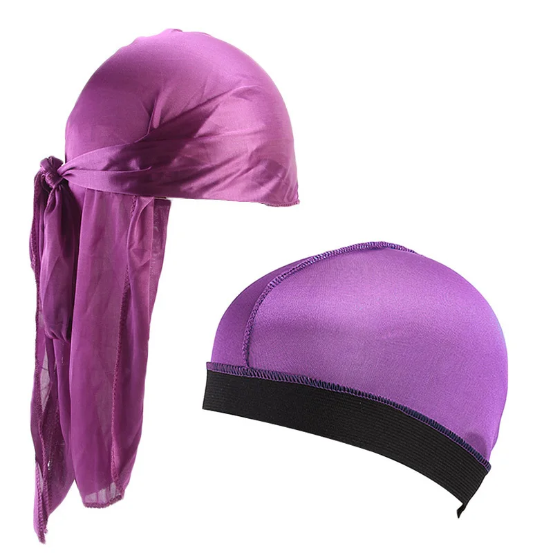 Мужская шелковистая Кепка Durag с длинным хвостом и широкими полосками однотонная
