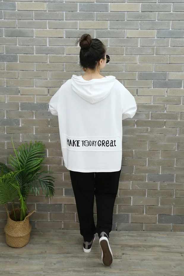 Vefadisa Plus Size Letter Print Women T-shirt 2020 Autumn Hooded Long Sleeve T-shirt Casual Pullover Women T-shirt QYF3716