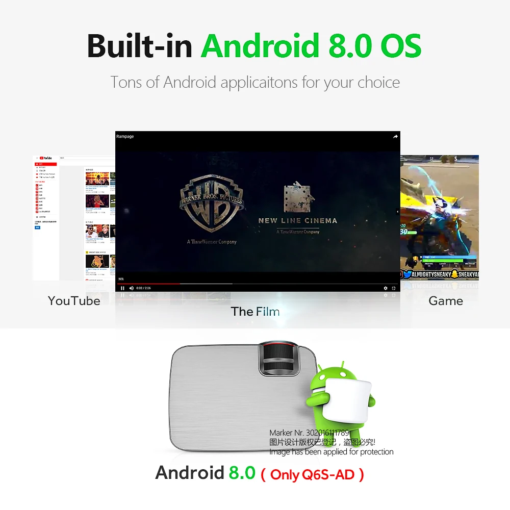 Мини проектор AUN Q6S 2600 люмен 1280x720P светодиодный для домашнего кинотеатра 1080P 3D