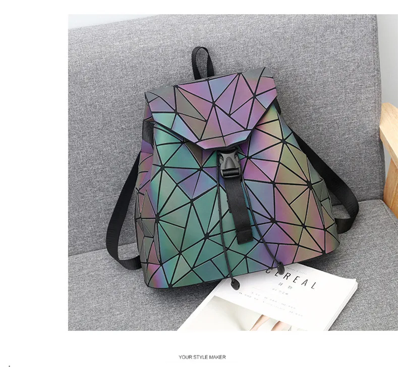 

Women Laser Luminous Backpack School Hologram Geometric Fold Student School Bags For Teenage Girls holographic sac a dos