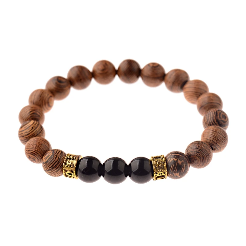 OIQUEI 10 мм бусины из натурального дерева браслет для йоги мужские эластичные Будда для молитвы браслеты и браслеты ювелирные изделия pulsera hombre - Окраска металла: ABJ055-3
