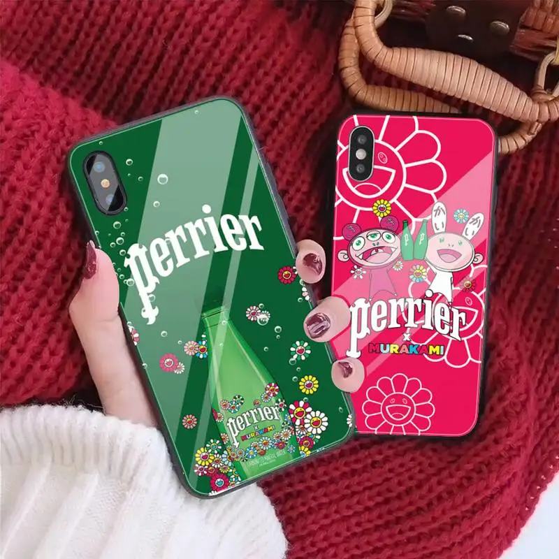 

Perrier x Murakamii Glass Phone Case Fundas Coque for IPhone 12 11 Pro Max Cases XR XS 7 8 Plus Cover Accessories Carcasa