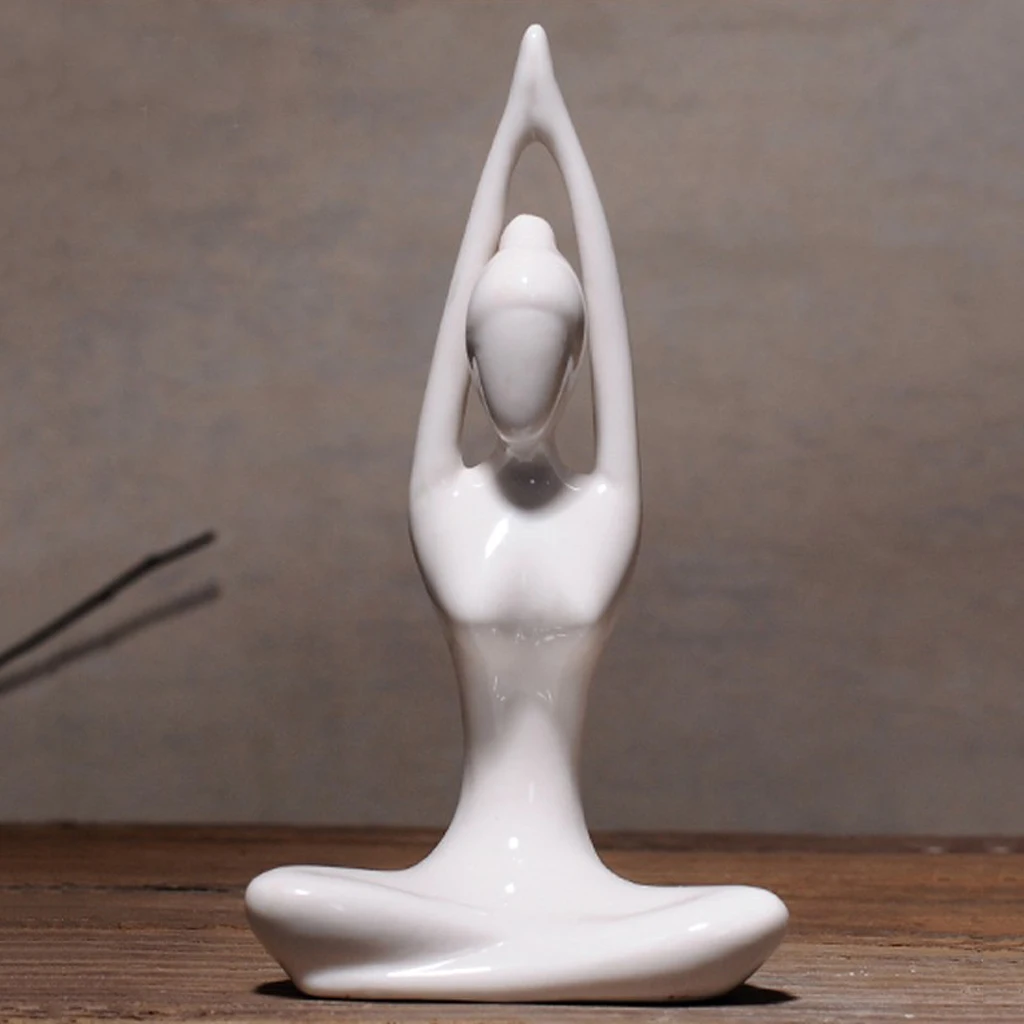 Ceramic Yoga Figure Ornament Statue Sculpture for Zen Garden Home Yoga Room Desk Decor