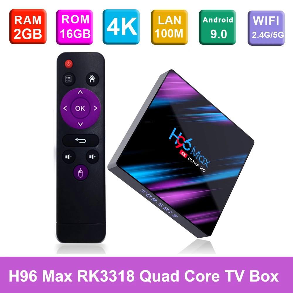 

H96 Max Smart Android TV Box Android 9.0 TV Box 4GB+32GB/64GB 2.4G/5G WiFi RK3318 Quad Core 4K VP9 H.265 BT4.0 HD Media Player