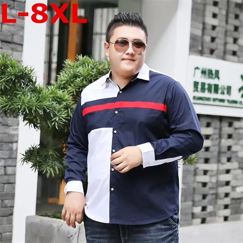 8XL 7XL размера плюс Мужская классическая полосатая рубашка с длинным рукавом