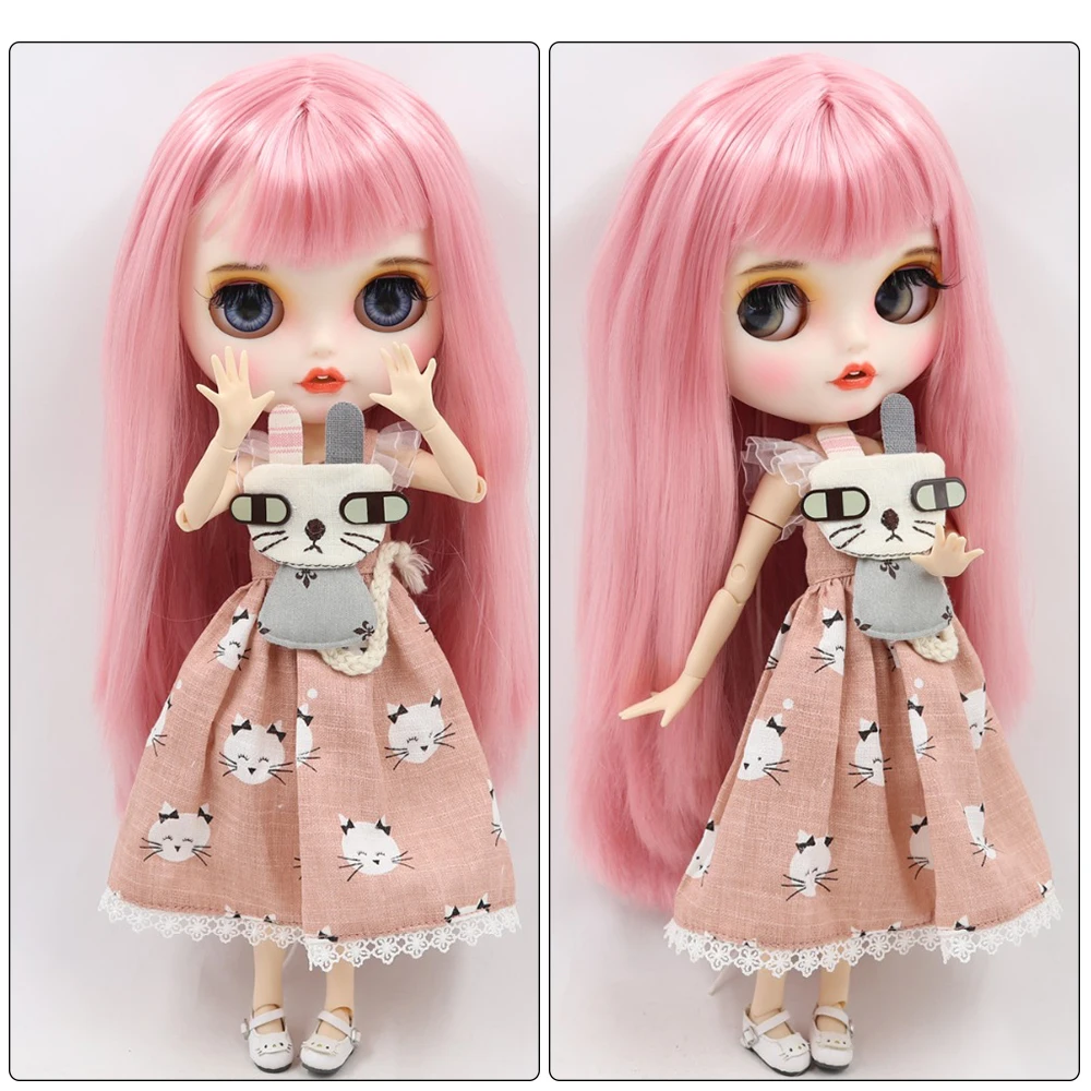 Neo Blythe Doll with Pink Hair, White Skin, Matte Smiling Face & Custom Jointed Body 1