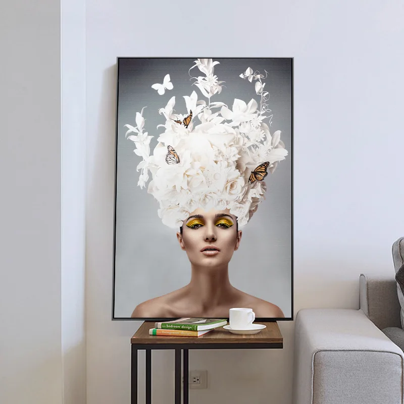

Cuadros Woman With Butterfly Flower Wall Art Letter Prints and Posters Canvas paintings Pictures For living room Decor for Home