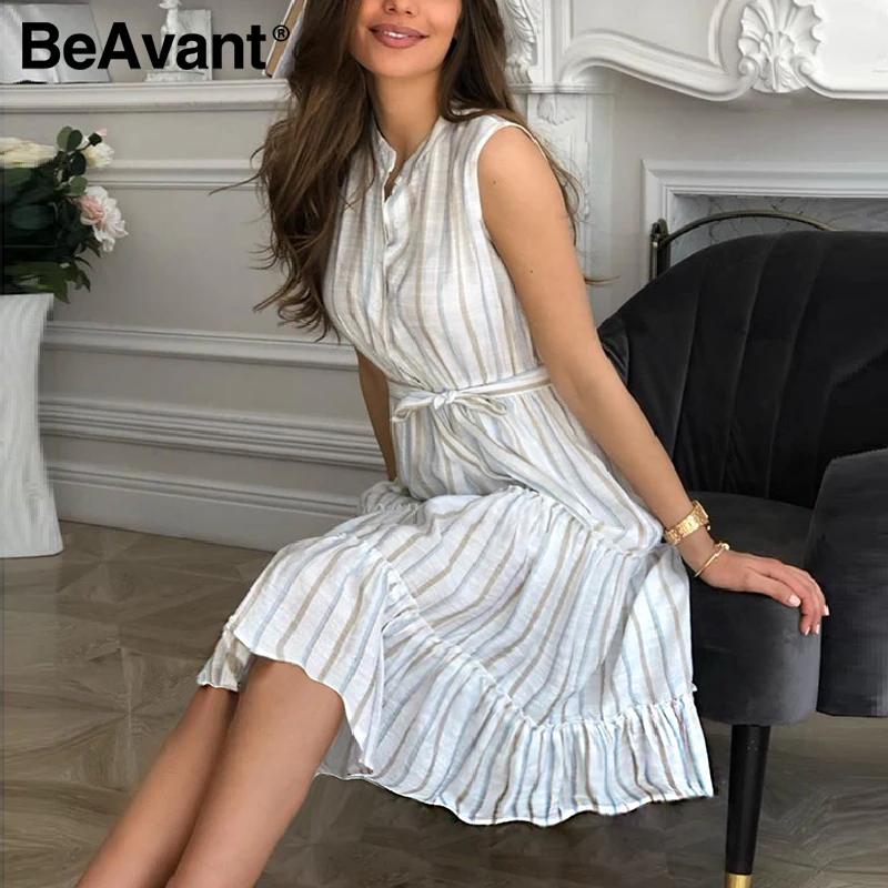 Женское платье миди в полоску BeAvant Элегантное летнее без рукавов для работы
