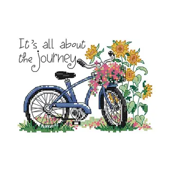 

DIY Hand Knitting Print Cross Stitch Set Embroidery Set 11CT Small Clear Cycling Sunflower Pattern Cross Stitch 26*21cm Home Dec