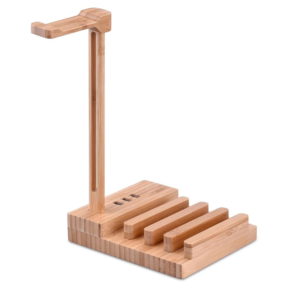 Wooden Headphone Stand Universal Charging Earphone Hanger Holder