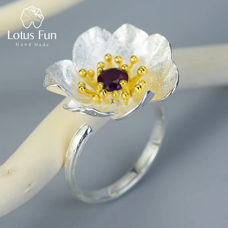 Silver Gold Amethyst Lotus Fun Настоящее серебро 925 проба Натуральный ручной работы дизайнерские ювелирные изделия Регулируемые свежие цветущие цветочные кольца для женщин - Цвет камня: Silver Gold Amethyst