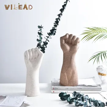 

VILEAD 2 Colors Ceramic Fist Vase Ins Nordic Style Creative Hand Make High Quality Hydroponic Vase Decoration Home Household