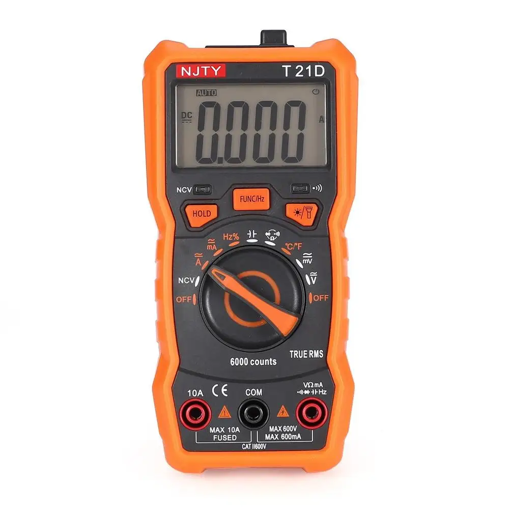 

HOT Digital Multimeter NJTY T21D DC/AC Voltage Current Meter Handheld Ammeter Ohm Diode NCV Tester 6000 Counts Multitester