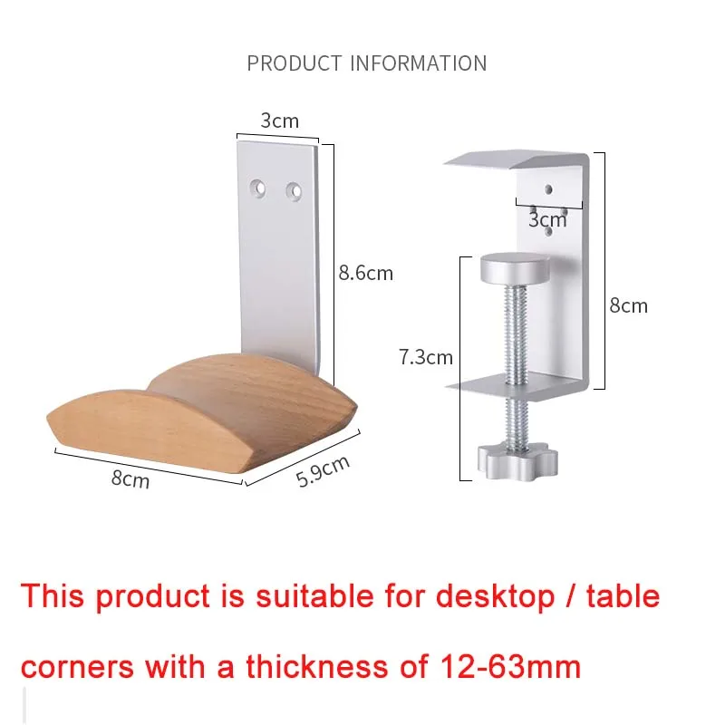 JINSERTA Wooden Headphones Stand Holder Aluminum Alloy Desk Lock Clip Headphone Bracket Easy Install Headset Display Hanger