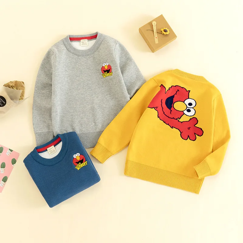 

INS Hot Selling Sesame Street Kids' Sweater 2019 Autumn And Winter New Style Double Layer CHILDREN'S Sweater Cartoon Embroidery