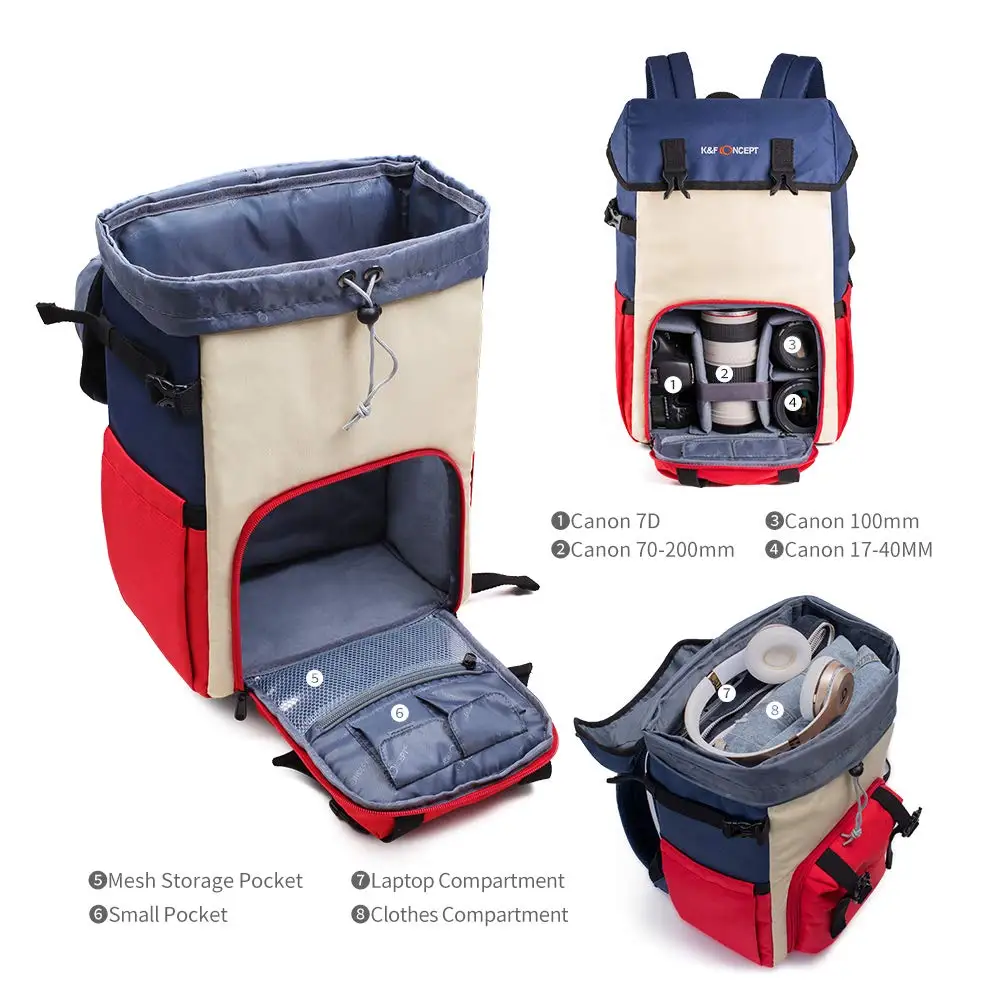 K&F Concept DSLR Camera Backpack Waterproof Camera Bag Multi-Functional for SLR/DSLR Camera Lens & Accessories with Rain Cover