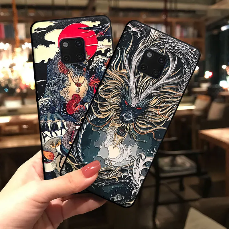 

for Huawei Mate 30 Pro 20 Pro 20X 10 9 8 P30 P20 Lite Honor V30 20i Case Emboss 3D Relief Anti-scratch Pattern Soft Cover Funda