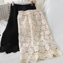 Ropa mujer кружевные юбки женские Осень Весна Южная Корея Шикарные Длинные Кружевные вязаные Лоскутные юбки jupe femme