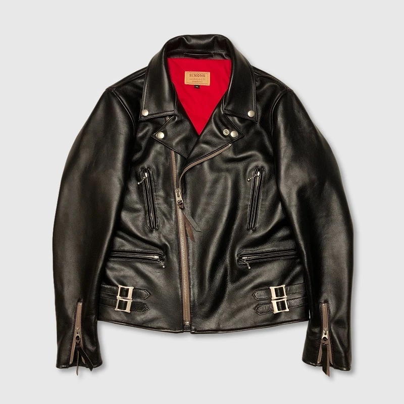 Free shipping.Tea core calfskin British Vintage Motorcycle Jacket.Luxury Classic Rider 391 genuine leather coat.thick leather leather sheepskin jacket