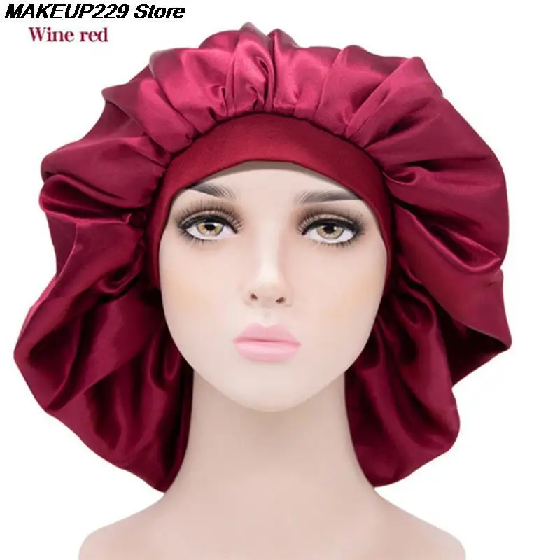 Hot! High Quality Extra Large Satin Sleep Cap Waterproof Shower Cap Women Hair Treatment Hat
