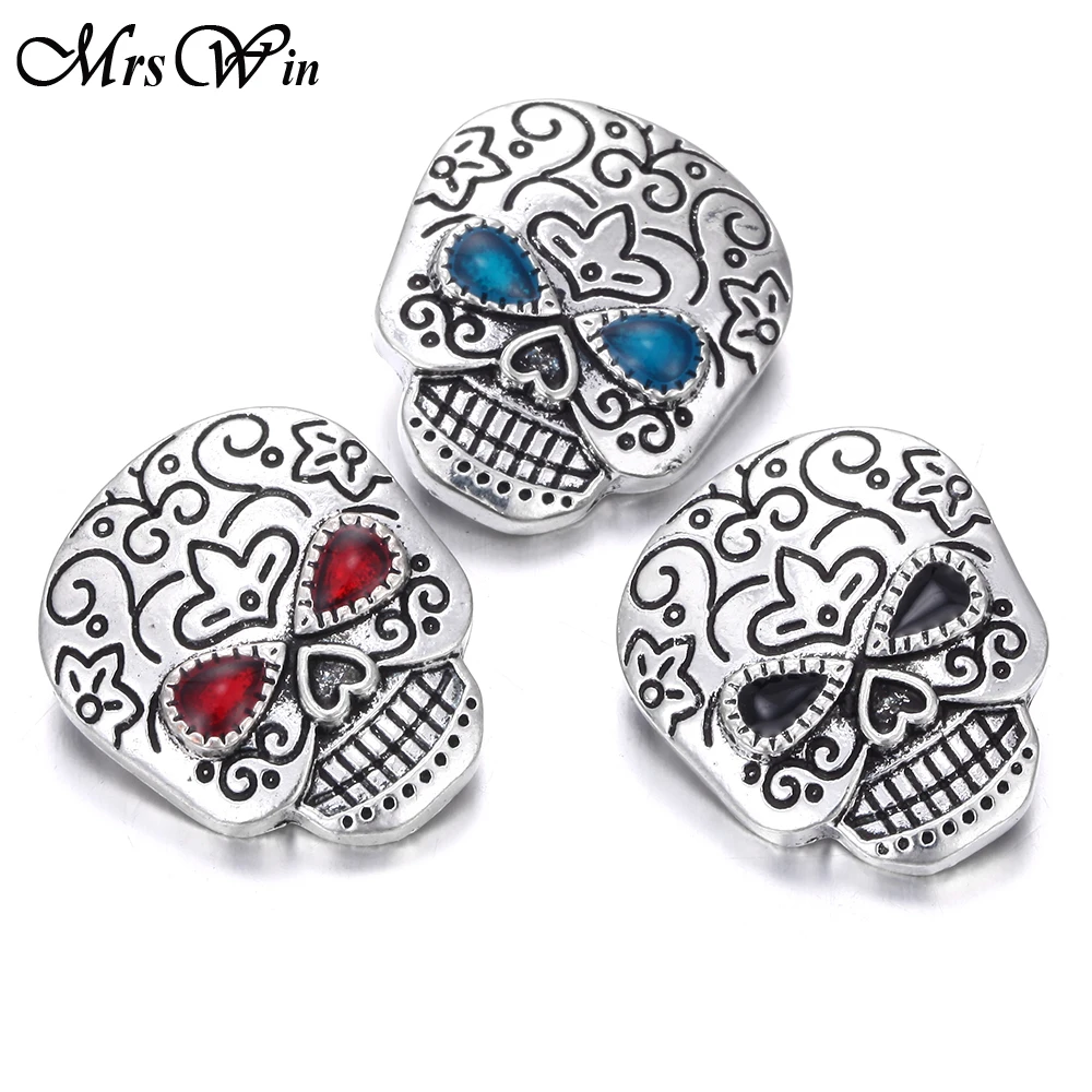 6pcs/lot New 18mm Snap Jewelry Vintage Skull Metal Snap Buttons For Snap Button Jewellery Fit