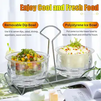 

New 2 Layers Stainless Steel Salad Bowl Dressing Dish Dip Bowl Stand with Ice Storage Condiment Sauce Serving Tableware Kitchen