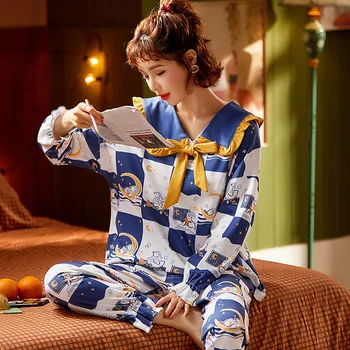 

Chinese Style Drama Pattern Pyjamas Set For Women Long Sleeve Pijamas Mujer Female Full Pure Cotton Pajamas Female Sleepwear