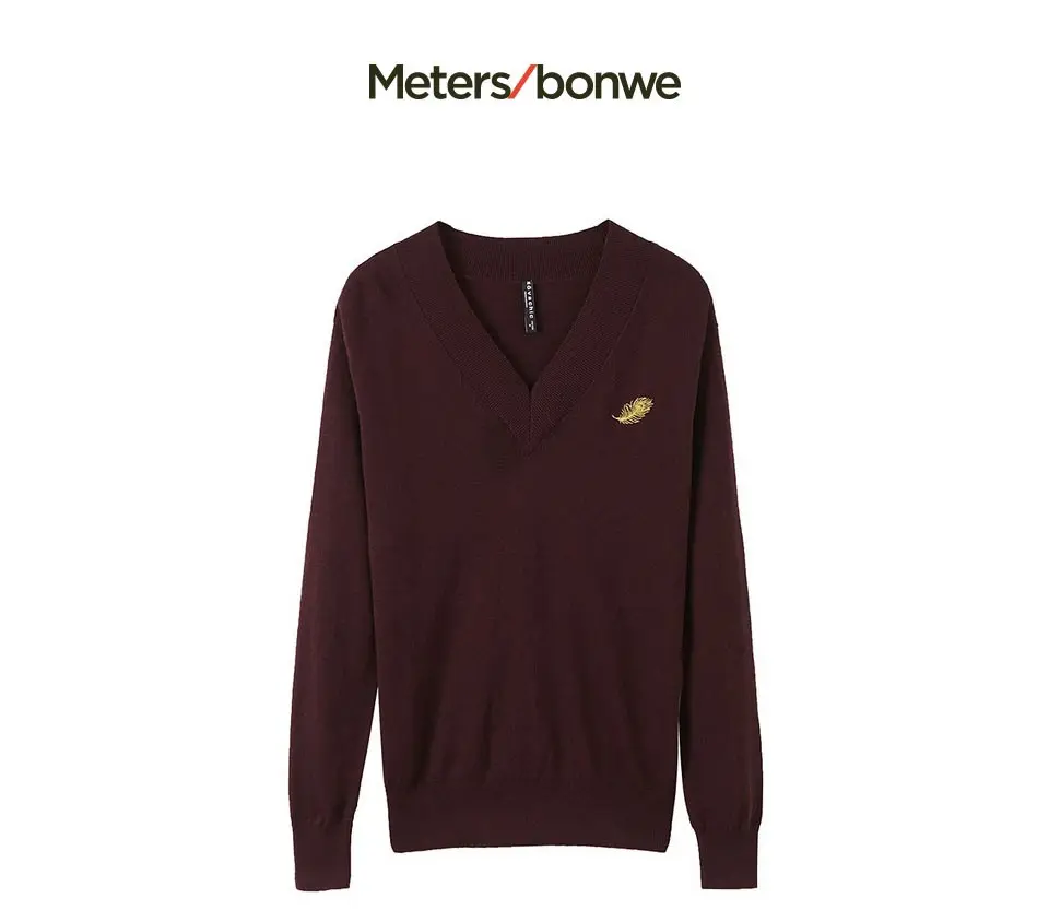 Metersbonwe New Brand Basic Sweater Men Autumn Fashion Long Sleeve V-Neck Knitted Men Cotton Sweater High Quality Clothes
