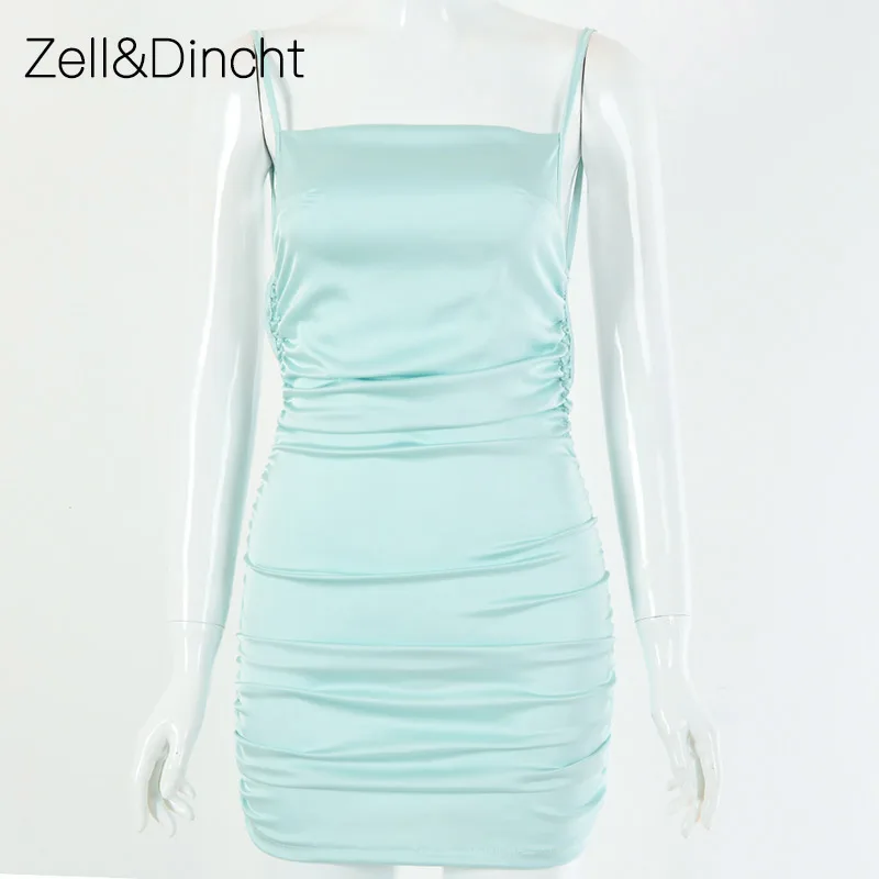 Zell& Dincht сатиновое летнее женское мини-платье на бретельках без рукавов, сексуальное облегающее платье с открытой спиной, элегантные вечерние платья, сексуальная клубная одежда