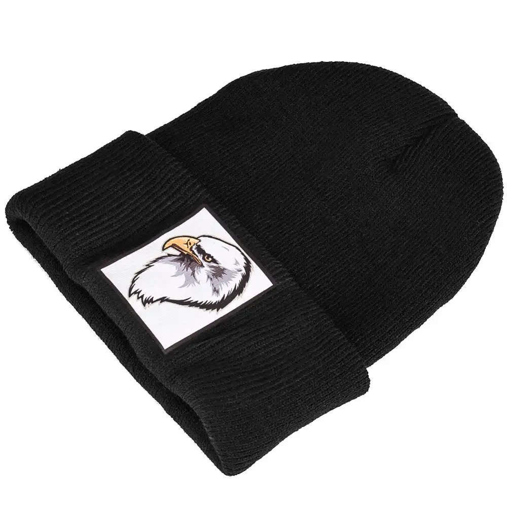 Черный Унисекс вязаная шапка Зимняя Skullies женская красная лысый орел хлопок тонкая теплая шапка мужская повседневная безрукавка сплошной цвет Хеджирование шапка - Цвет: Черный