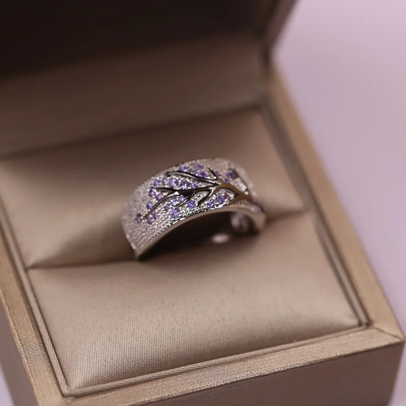 

NEW Trend Fashion Shiny Tree Branch Ring Colorful Crystal Zircon Jewelry For Women Unique Punk Wedding Party Gift Wholesale