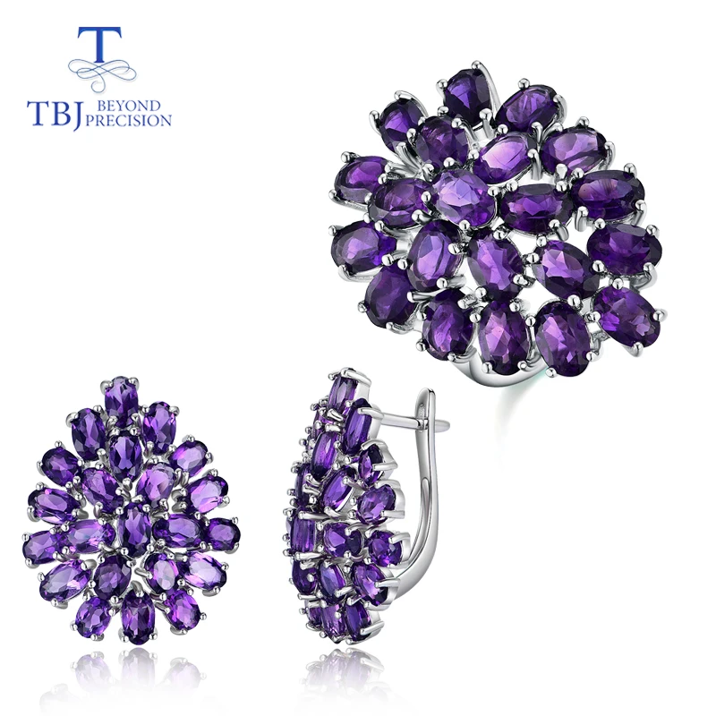 Natural African amethyst jewelry set water drop design 925 sterling silver ring and earrings fine jewelry for women party wear