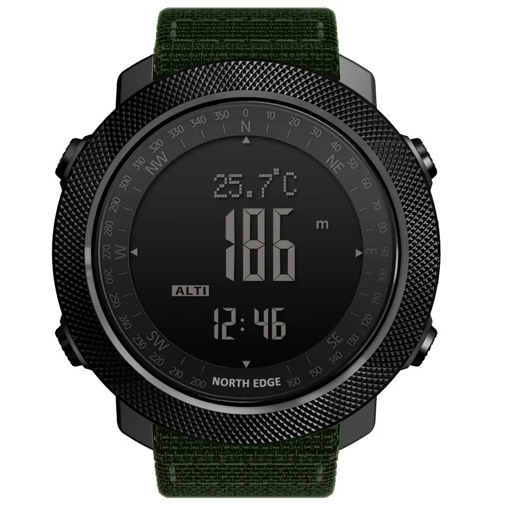 NORTH EDGE Men's sport Digital watch Hours Running Swimming Military Army watches Altimeter Barometer Compass waterproof 50m - Color: Green