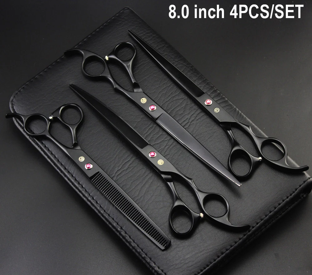 Professional Pet Grooming Scissors Set 7 inch 8 inch Hair Cutting Thinning Curved Pet Clipper Dog Shears 4pcs/set and Bag